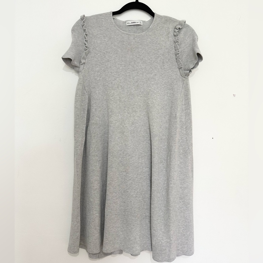 Zara Women Tight Knit Mini Dress Sort Sleeve Gray Winter Fall Size Small
